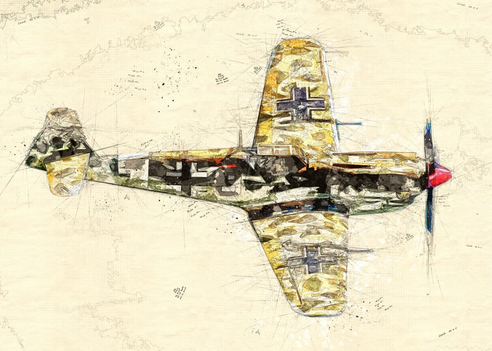 Vintage Fighter Plane Sketch by Lembayung senja studio [Vintage Poster] — canvas wall art