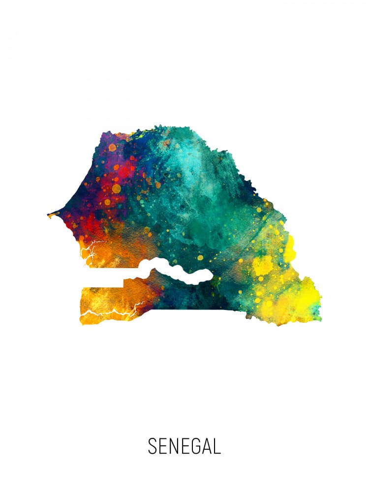 Vibrant Senegal Map by Michael Tompsett — canvas wall art