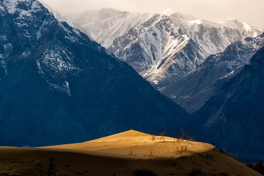 Sunlit Dune Alpine Peaks by Alexey Kharitonov — canvas wall art