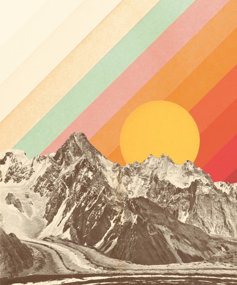 Retro Mountain Sunset by Florent Bodart — canvas wall art