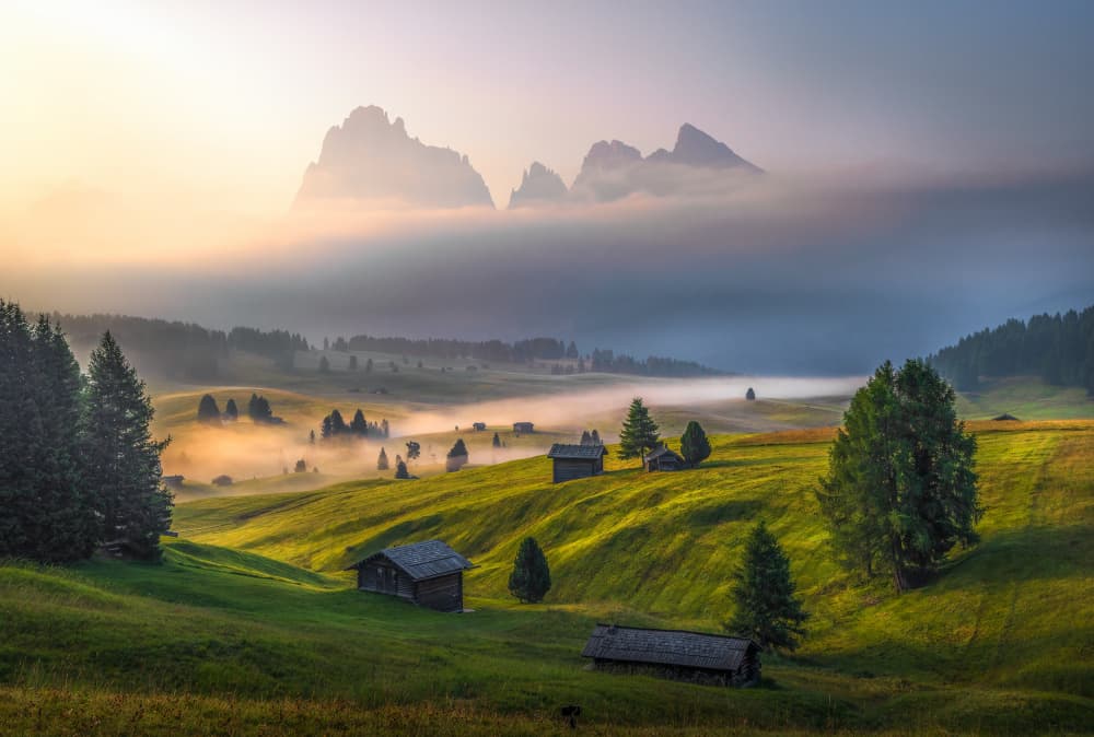 Misty Alpine Morning by Yun Thwaits — canvas wall art