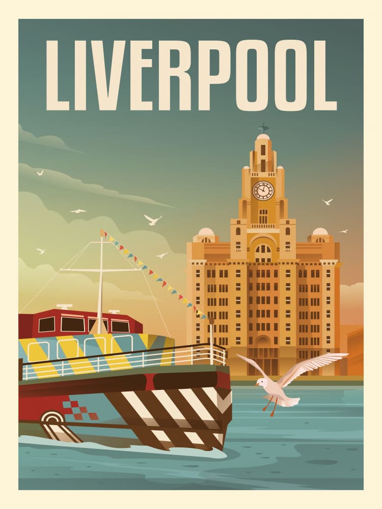 Iconic Liverpool Waterfront by Retrodrome — canvas wall art