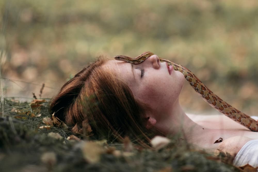 Peaceful Woman And Snake by Olga Barantseva — canvas wall art