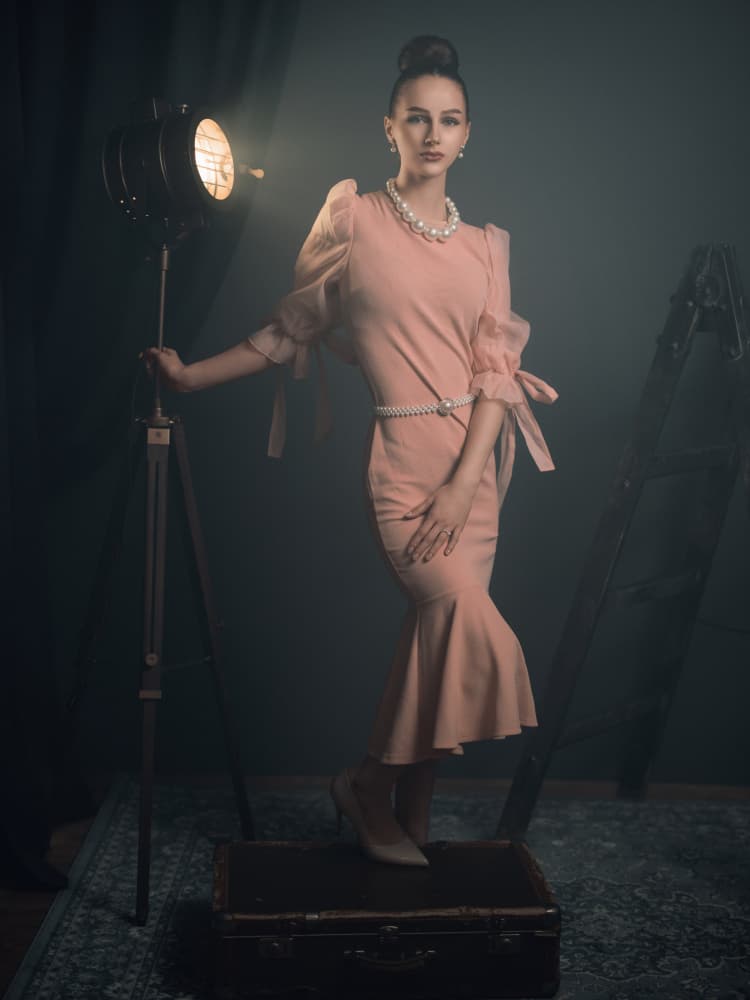 Elegant Pink Dress Portrait by Martin Lee — canvas wall art