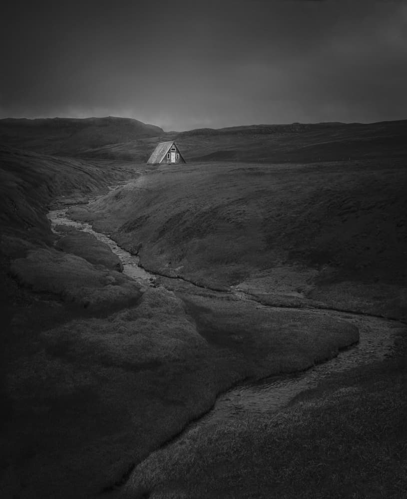 Solitary Cabin Stream by David Guo — canvas wall art