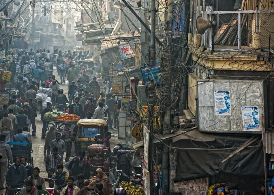 Bustling Old Delhi Street by Prateek Dubey — canvas wall art