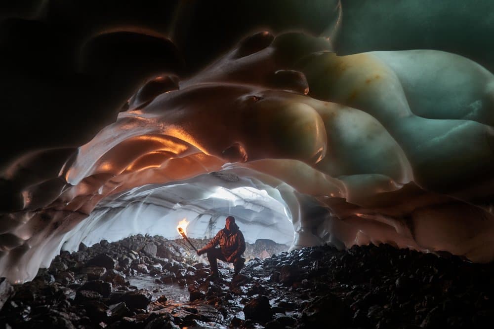 Torchlight Ice Cave by Ivan A. Godovikov — canvas wall art