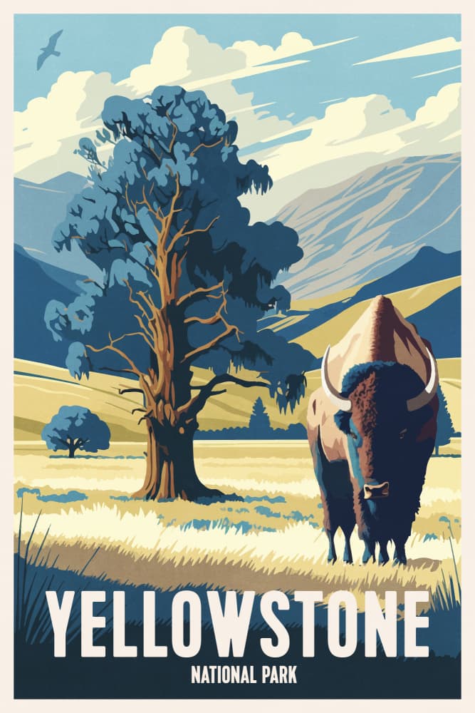 Yellowstone Bison Landscape by thomas chedeville — canvas wall art
