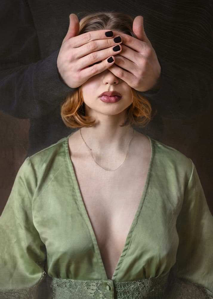 Hands Over Her Eyes by Joanna Ras — canvas wall art