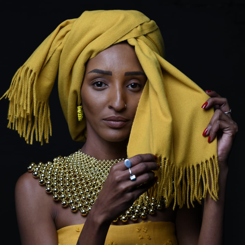 Golden Yellow Portrait by Yoram GIL — canvas wall art