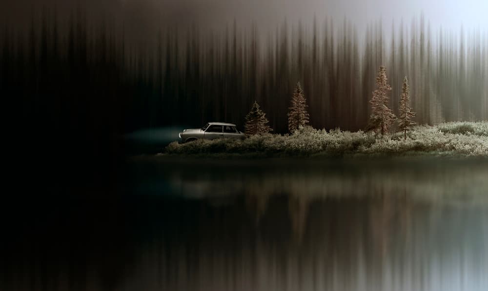 Vintage Car By Dark Lake by David Senechal Photographie (polydactyle) — canvas wall art