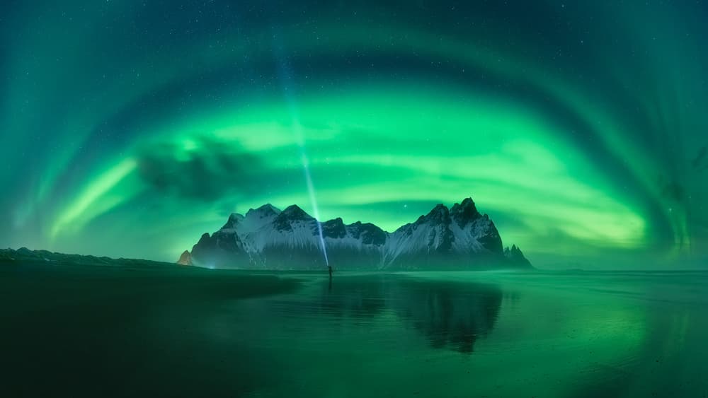 Majestic Aurora Mountain Reflection by Tomasz Rojek — canvas wall art
