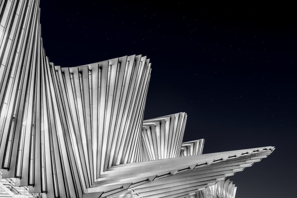 Geometric Building at Night by Michael Eßig — canvas wall art