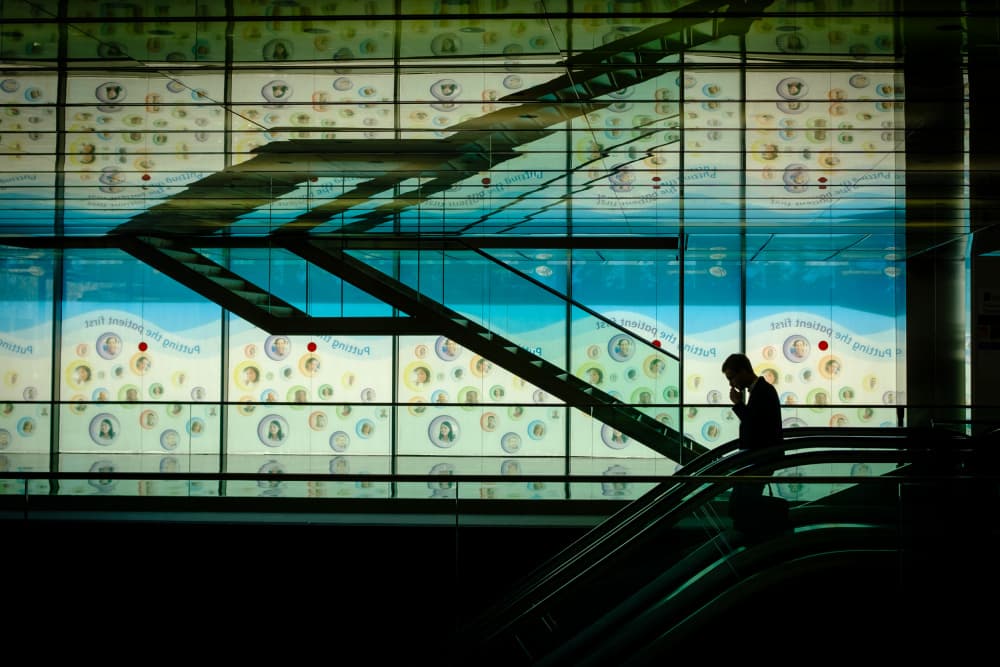 Urban Escalator Silhouette by Jonathan Lai — canvas wall art