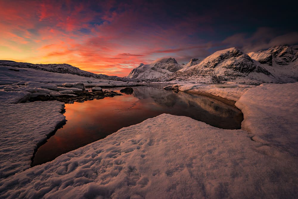 Crimson Winter Sunset by Raymond Hoffmann — canvas wall art