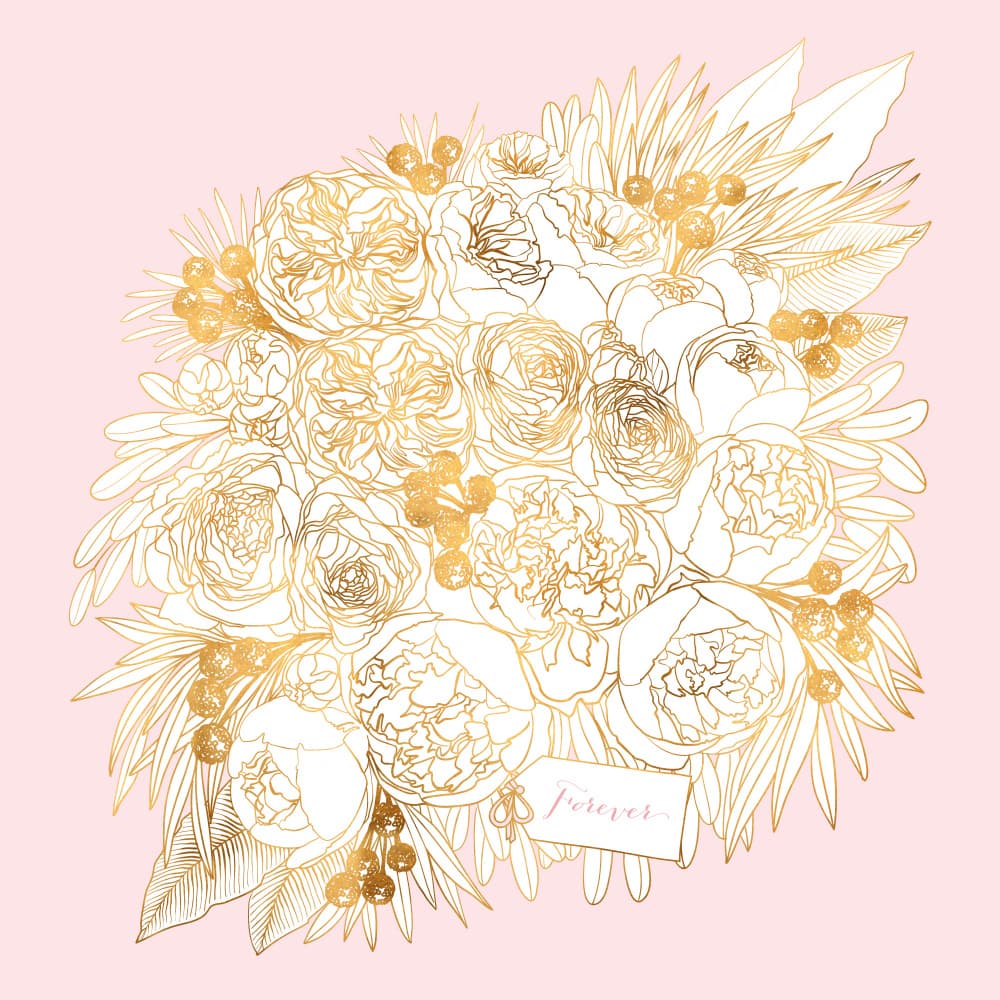 Golden Floral Bouquet by Rosana Laiz Blursbyai — canvas wall art