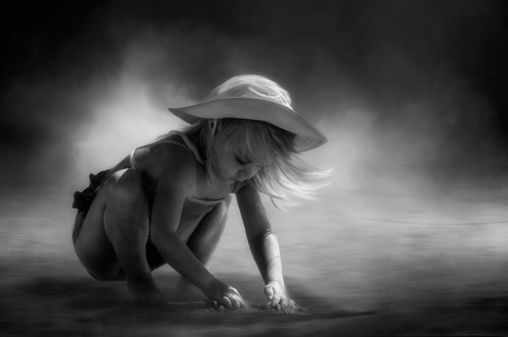 Child Playing On Beach by Charlaine Gerber — canvas wall art