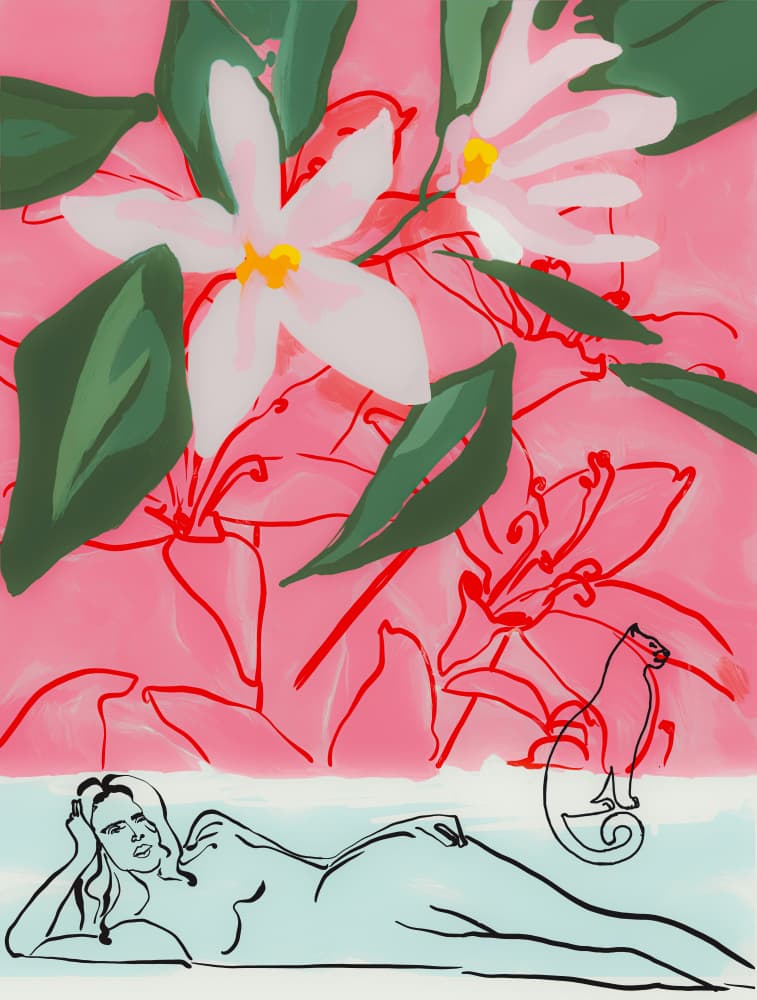 Reclining Nude Floral by Beate Tubach — canvas wall art