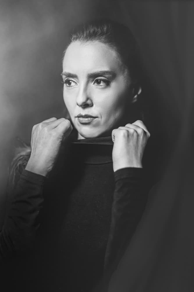 Pensive Woman Portrait by Sharon Levy — canvas wall art