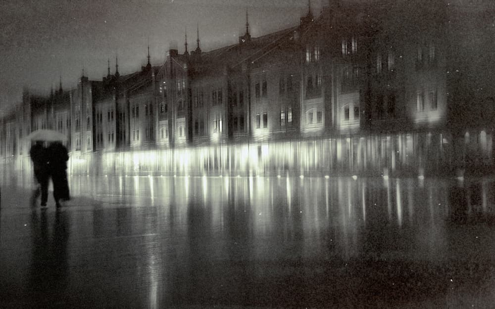 Couple Walking Rainy Night by Teruhiko Tsuchida — canvas wall art