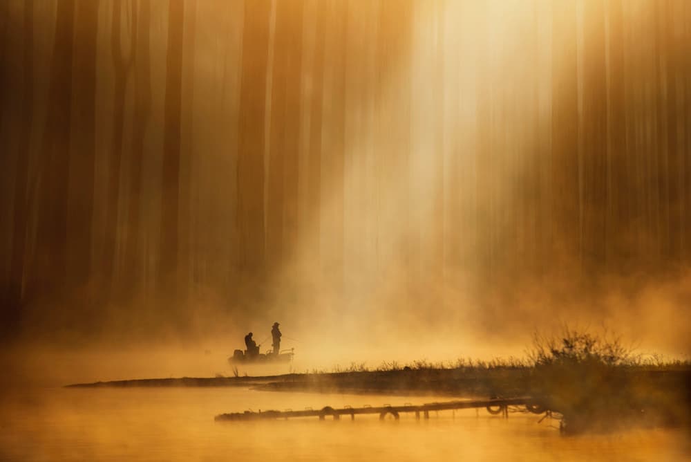 Misty Morning Fishermen by Takashi Suzuki — canvas wall art