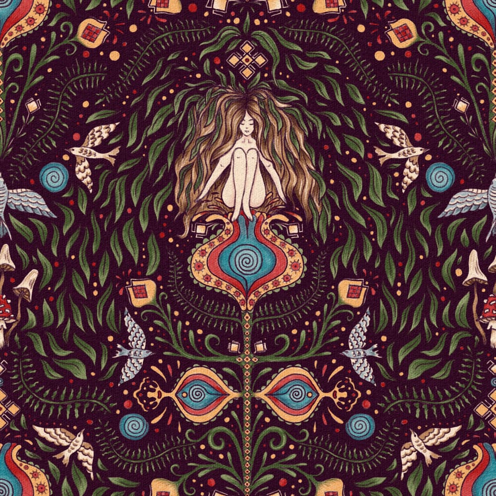 Mavka - Ukrainian Folktale - Pattern by Olena Kovalova — canvas wall art