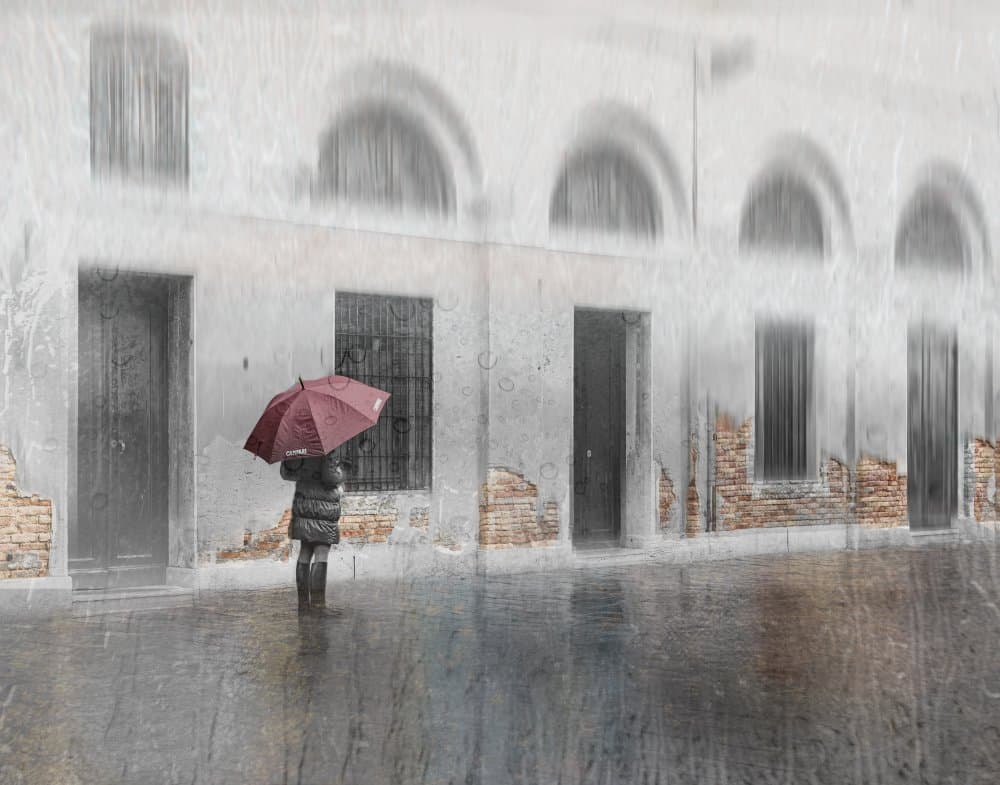 Red Umbrella Street by Anette Ohlendorf — canvas wall art