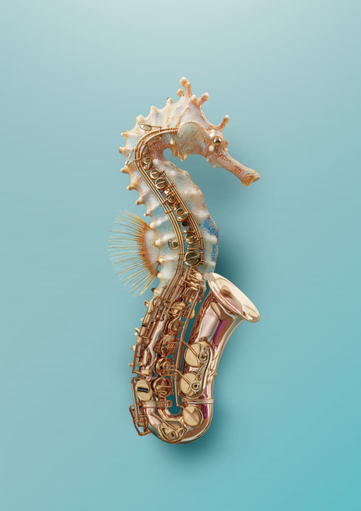 Seahorse Saxophone Fantasy by Artem Pozdniakov — canvas wall art