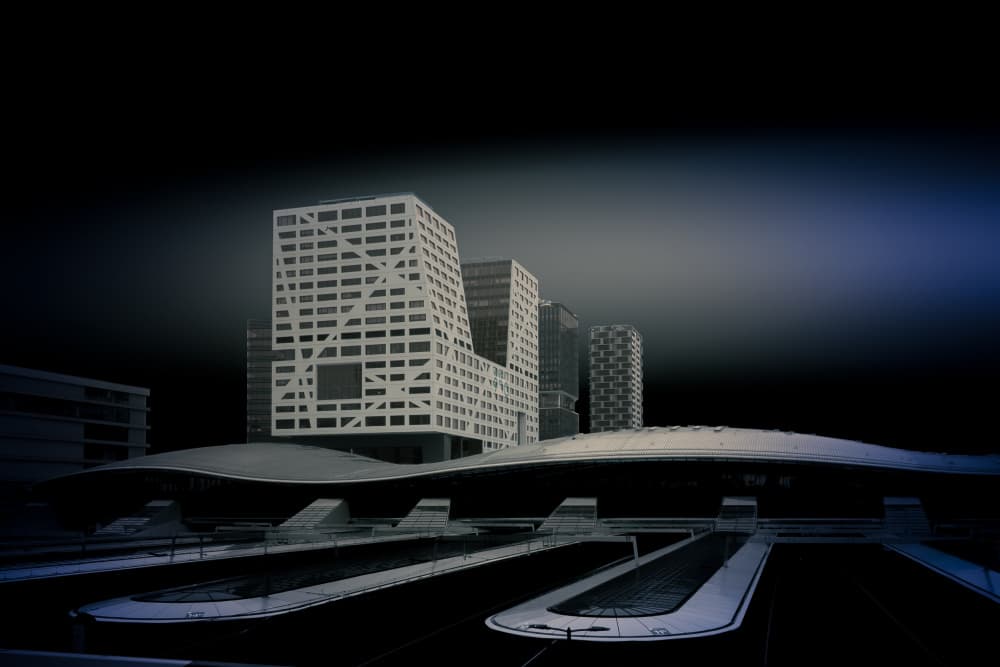 Sleek Night Architecture by Fred Louwen — canvas wall art