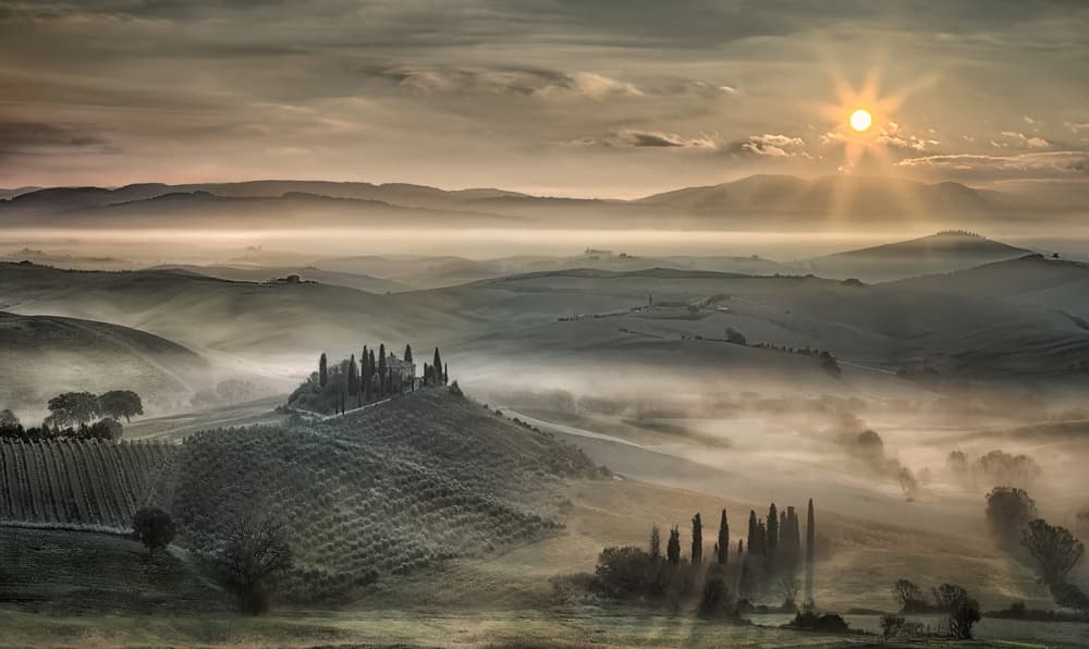 Misty Hills Sunrise by Christian Schweiger — canvas wall art