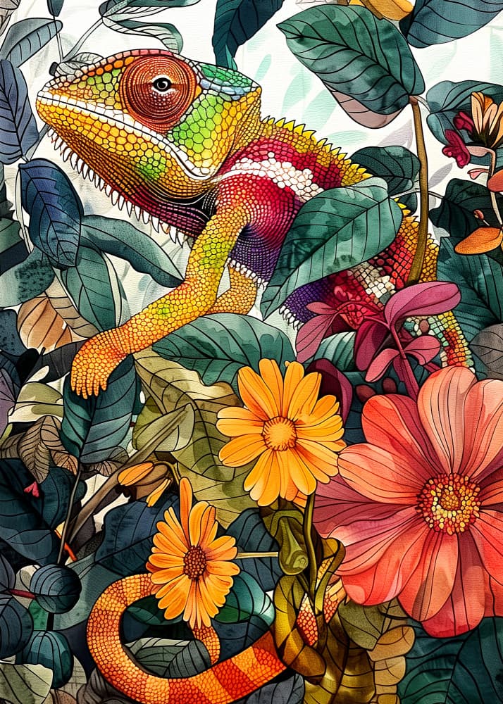 Chameleon Jungle Bloom by Justyna Jaszke — canvas wall art
