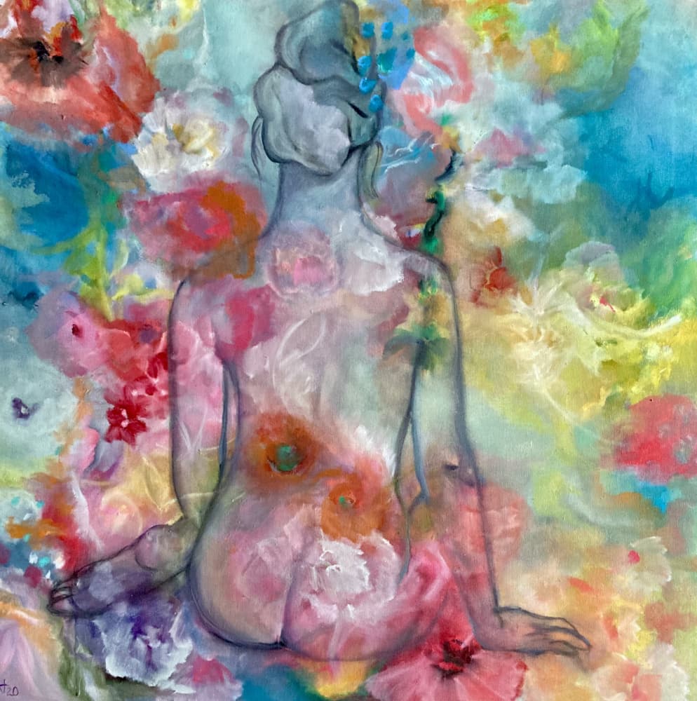 Floral Nude Serenity by Alexandra Higgins — canvas wall art