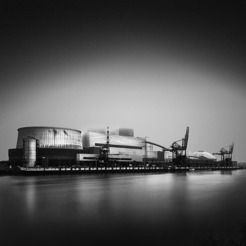 Industrial Harbor Reflections by Oscar Lopez — canvas wall art