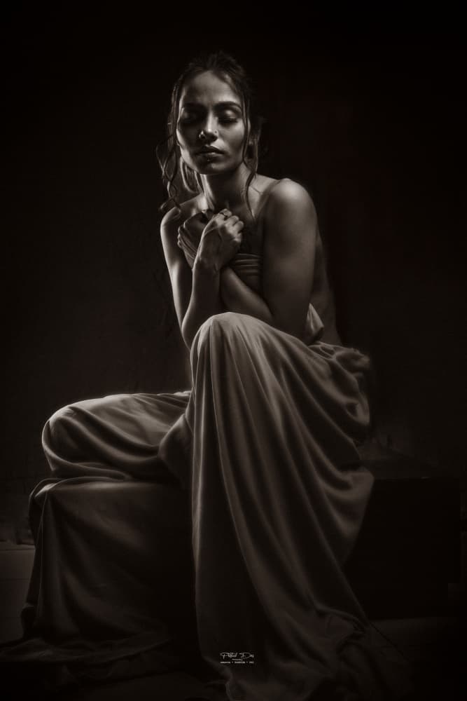 Contemplative Draped Figure by Prithul Das — canvas wall art