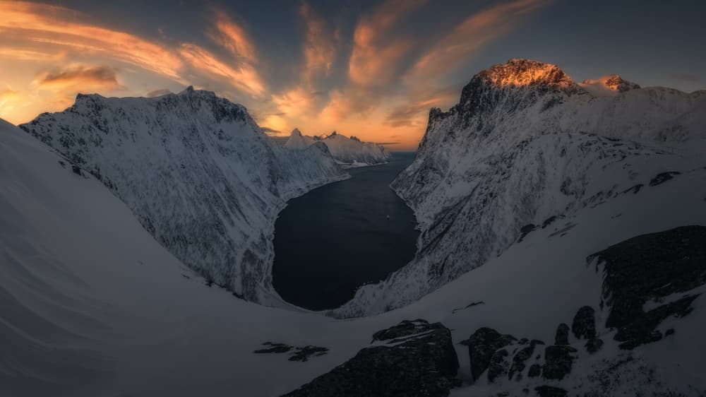 Winter Fjord Sunset Glow by Cesar Alvarez Osorio — canvas wall art