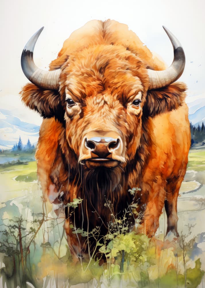 Powerful Bison Portrait by Justyna Jaszke — canvas wall art