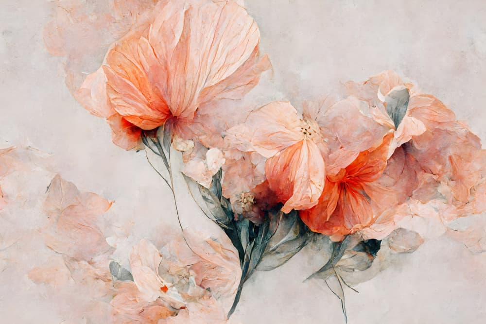 Blossoms in Coral by Treechild — canvas wall art