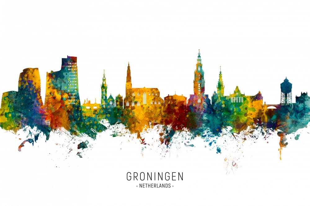 Groningen Watercolor Skyline by Michael Tompsett — canvas wall art