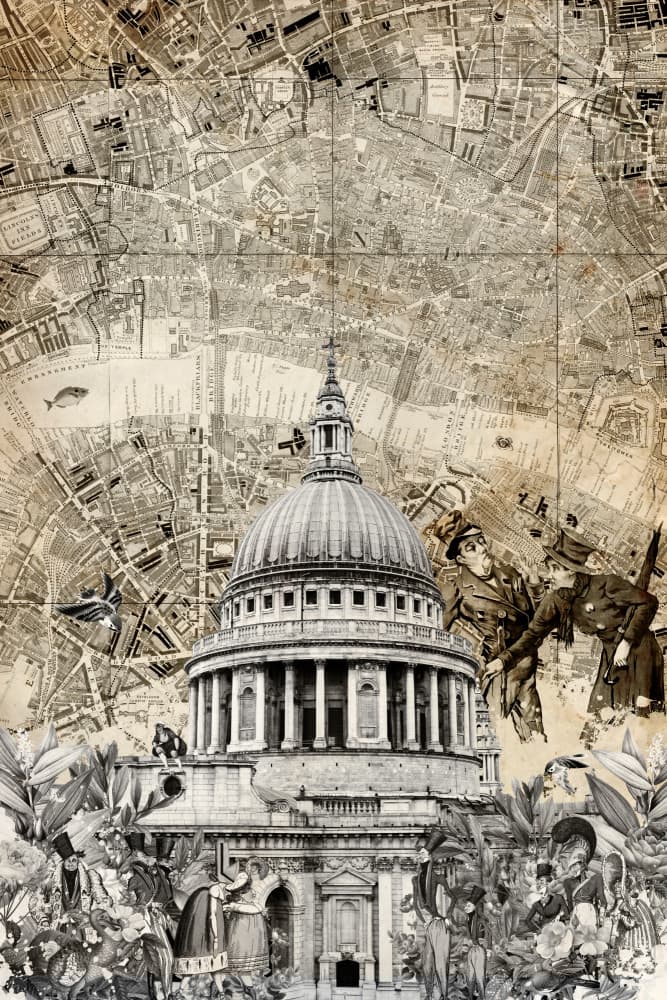 Historic London Cathedral Map by Simon Goggin — canvas wall art