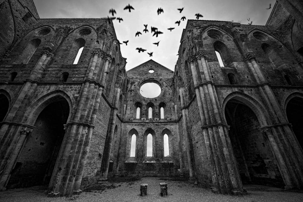 Gothic Abbey Crows by Milan Uhrin  AFIAP AZSF — canvas wall art