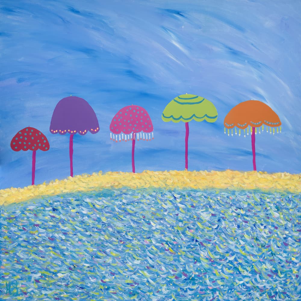 Colorful Beach Umbrellas by Helen Joynson — canvas wall art