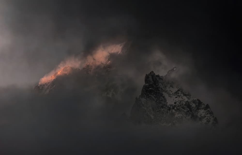 Misty Mountain Peaks Glow by Claudio Moretti — canvas wall art