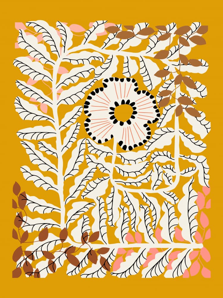 Mustard Botanical Bloom by Annick — canvas wall art