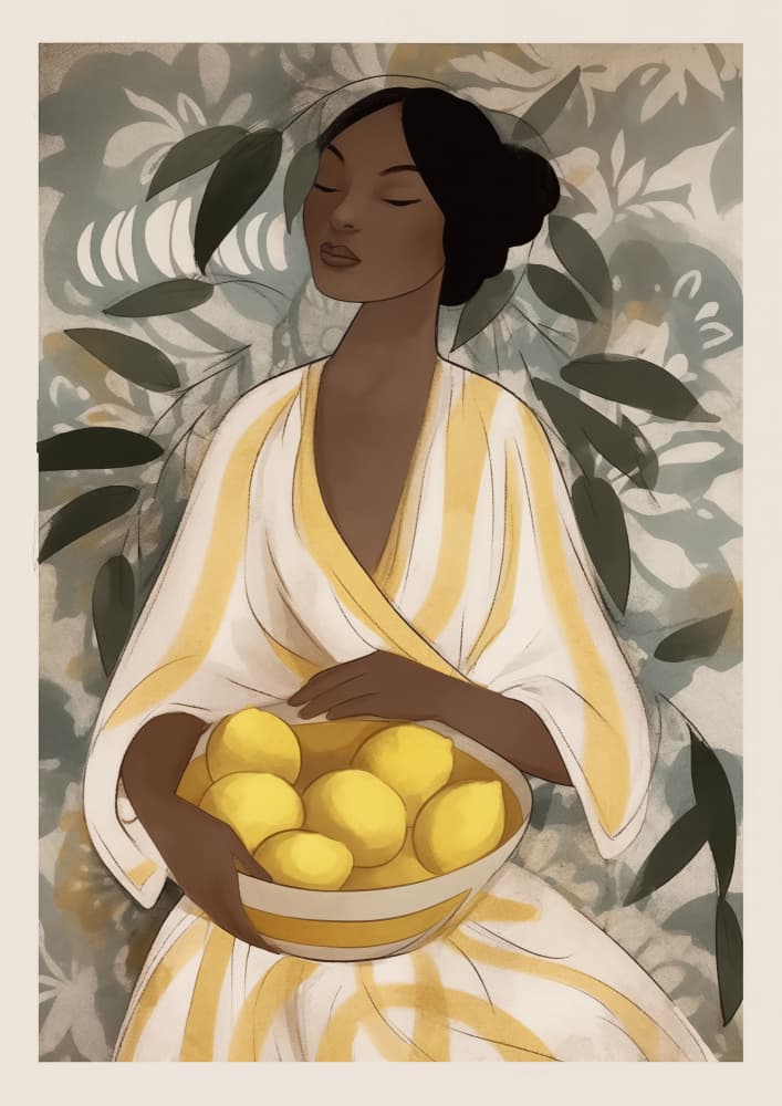 Serene Woman with Lemons by Andreas Magnusson — canvas wall art