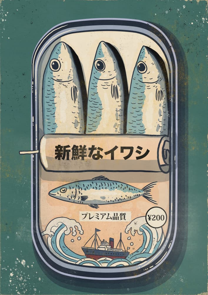 Vintage Japanese Sardines by Nicholas — canvas wall art