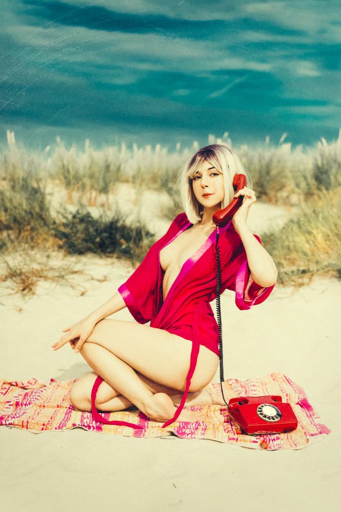 Retro Beach Phone Call by Ruslan Bolgov — canvas wall art