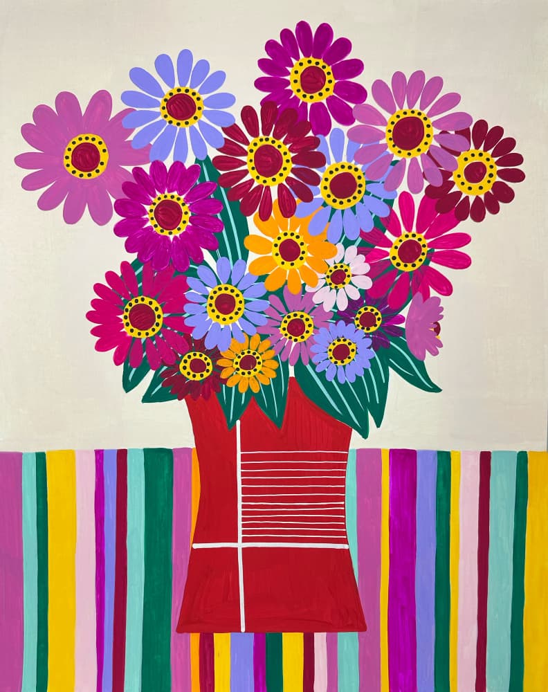 Cheerful Striped Flowers by Sara Coulter — canvas wall art