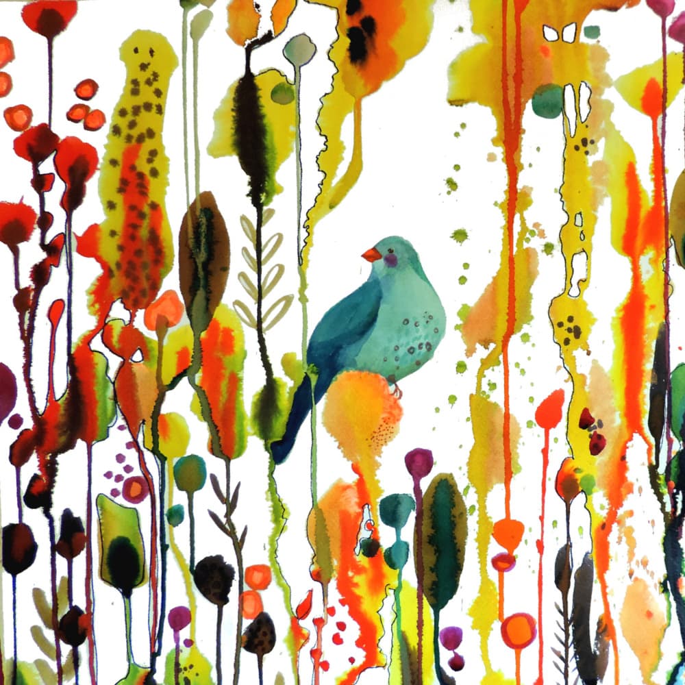 Whimsical Blue Bird Garden by Sylvie Demers — canvas wall art
