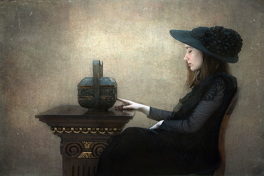 Pensive Woman and Basket by kenp — canvas wall art