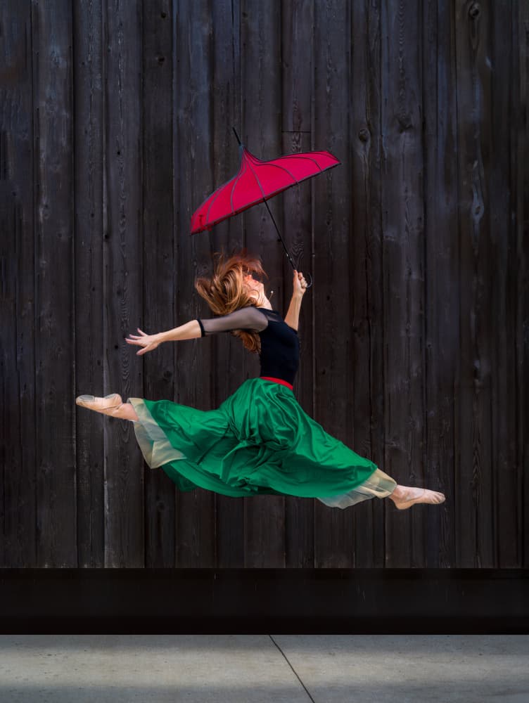 Ballet Dancer Red Umbrella by iPuraVida — canvas wall art
